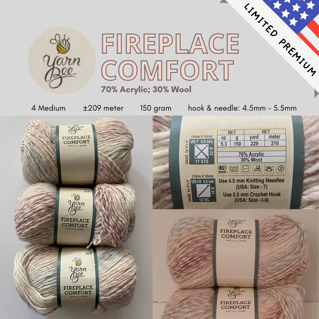 LIMITED USA - YARN BEE FIREPLACE COMFORT - BENANG RAJUT VARIEGATED PREMIUM SOFT CROCHET KNITTING YARN