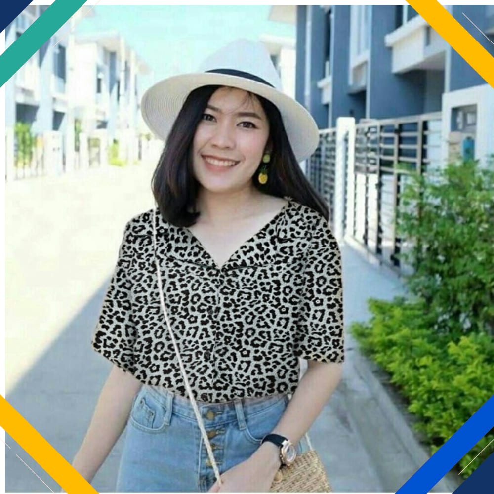 Kemeja Tutul cream Kekinian Baju Atasan Wanita 0117 Premium UCA