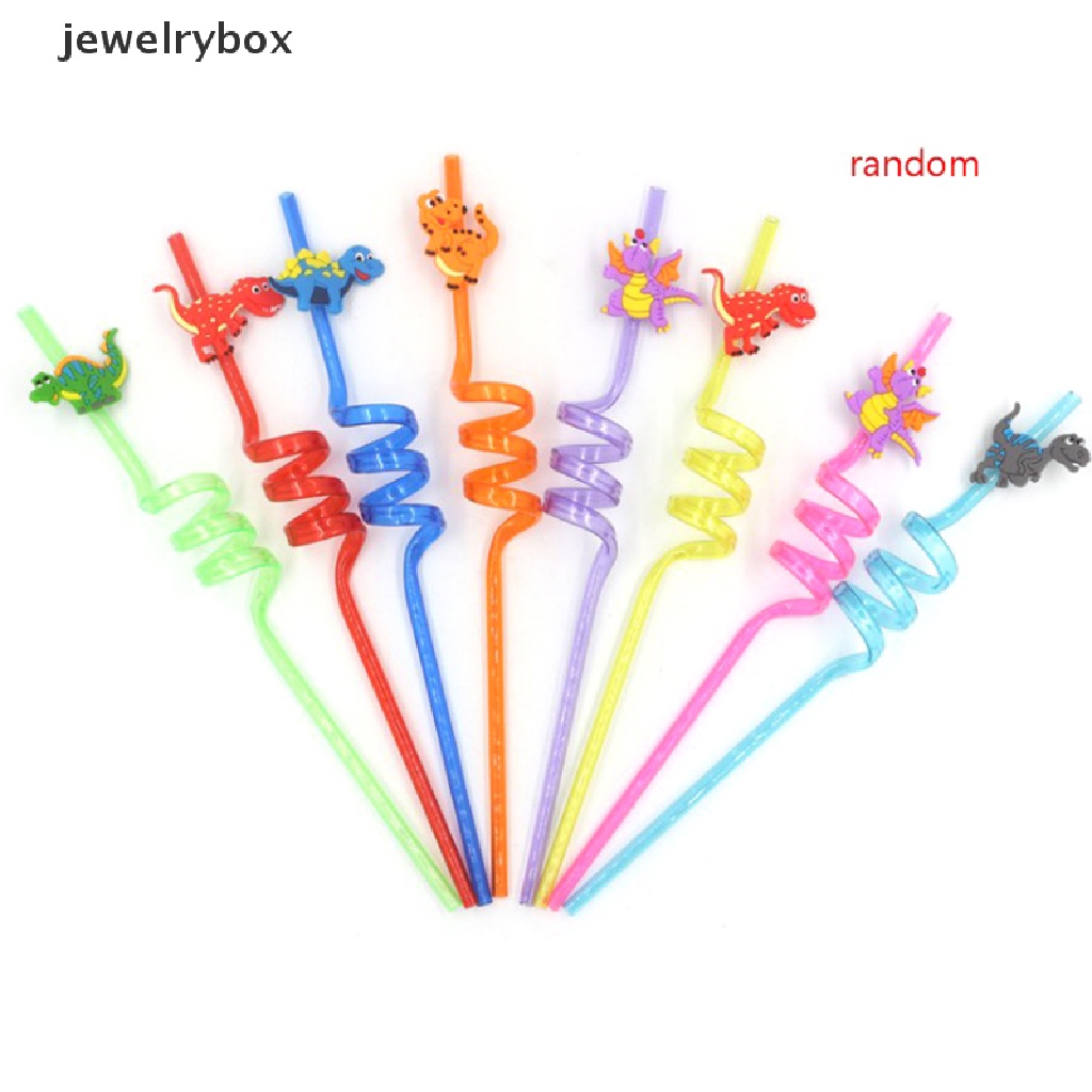 (jewelrybox) Sedotan Plastik Motif Kartun Dinosaurus Untuk Jus / Wine