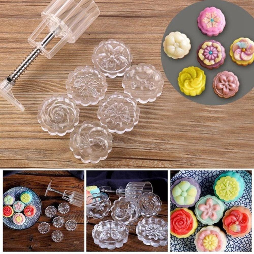 [Elegan] Cetakan Mooncake DIY 50g Berbentuk Bunga Tekanan Tangan Transparan Fondant Moon Cake Kue Cetakan