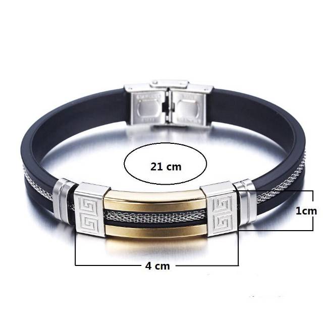 Gelang kulit cowok/ gelang pria import bahan stainless steel / gelang kulit import pria gold