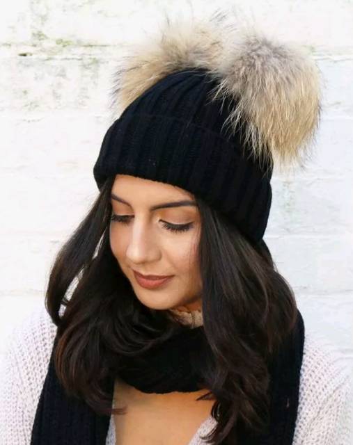 Winter Knitted Pompom Fur Beanie Hat Topi Kupluk Rajut Adult / Kids