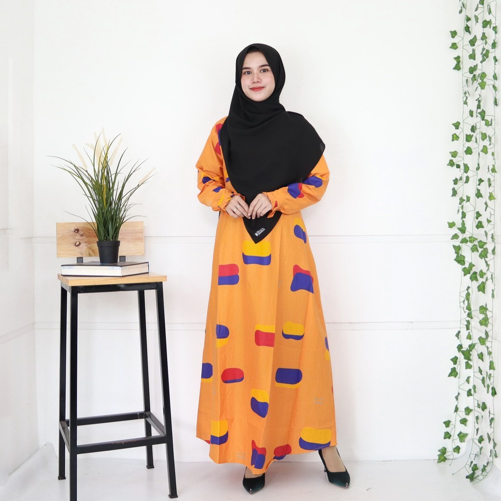 IZANY GAMIS / Dress Muslim XXL Jumbo Lengan Kancing Banyak Motif-OVAL MUSTARD