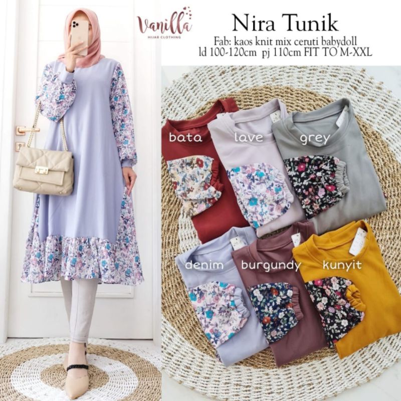 TUNIK KAOS KNIT MIX CERUTI BABYDOLL MOTIF BUNGA NIRA TUNIK BY VANILLA