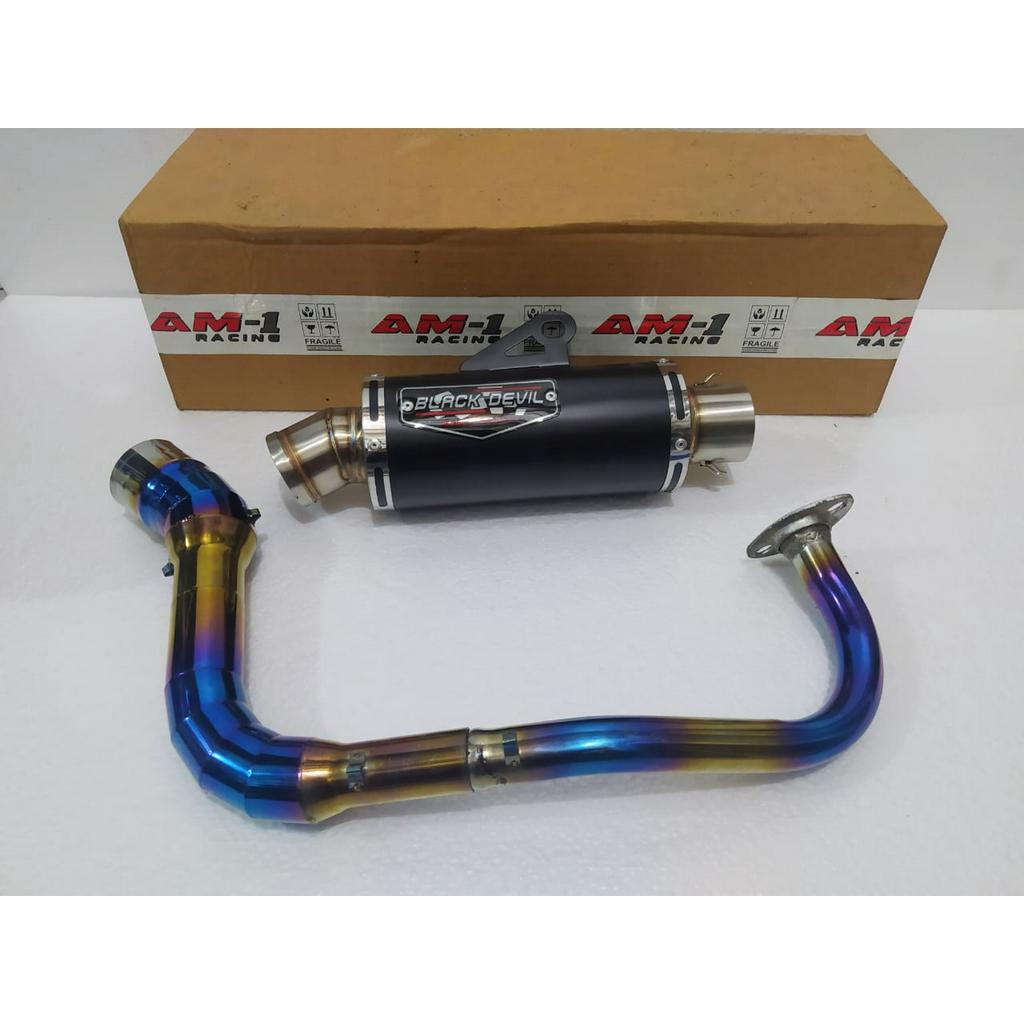 Knalpot Racing Black Devil Bulat Doff Header Bluemoon Mio Cw Soul Sporty M3 J Gt Z Xeon Spacy Beat S