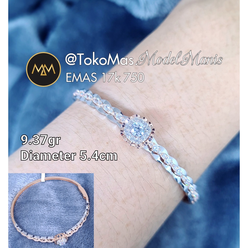 Gelang Bangle Mewah Swarovski emas rosegold kombinasi emas putih 750 kadar 17k
