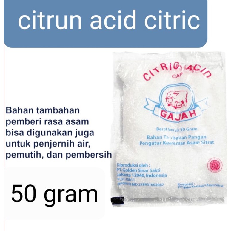 sitrun/citrun acid citric cap gajah 50 gram murah