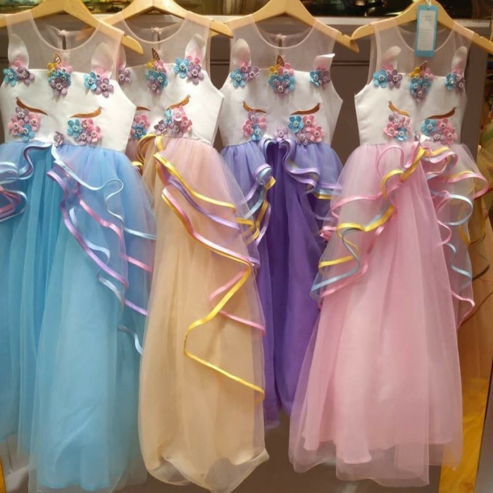 Gaun Pesta Anak Perempuan / Dress Tutu Unicorn Panjang / Baju Ultah Party Import / Kostum Unicorn
