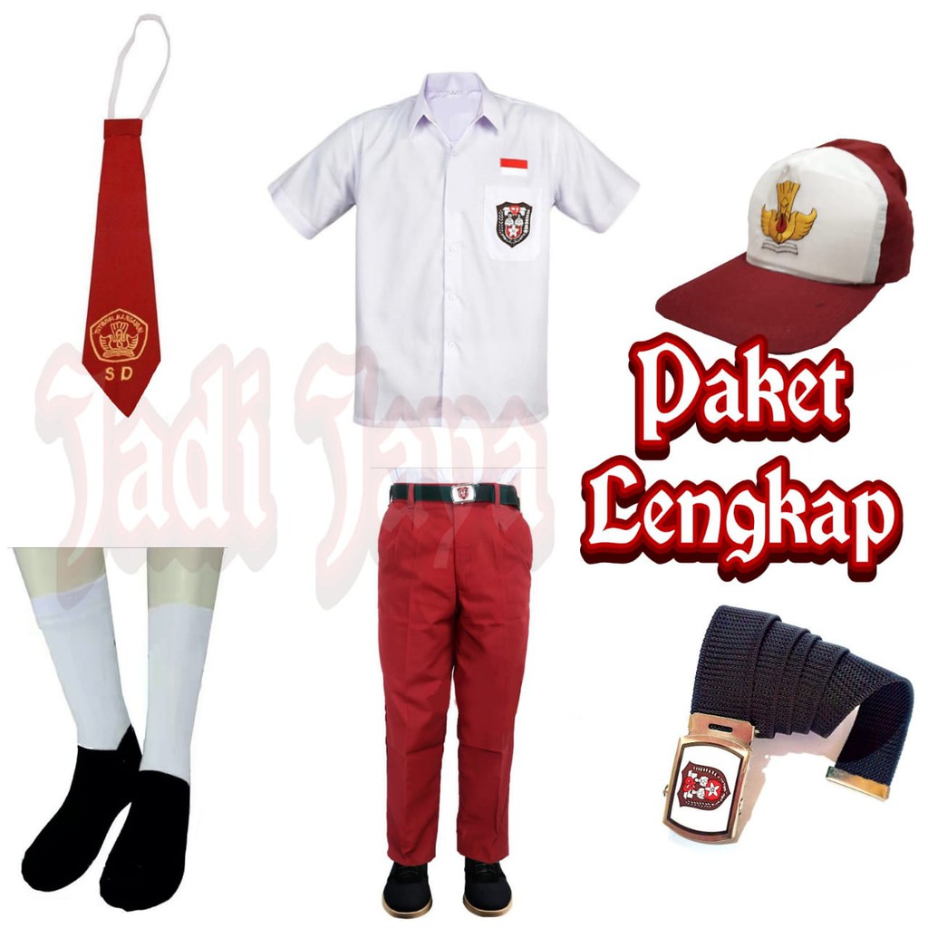 Seragam Sekolah SD Merah Putih Laki Baju Pendek Celana Panjang