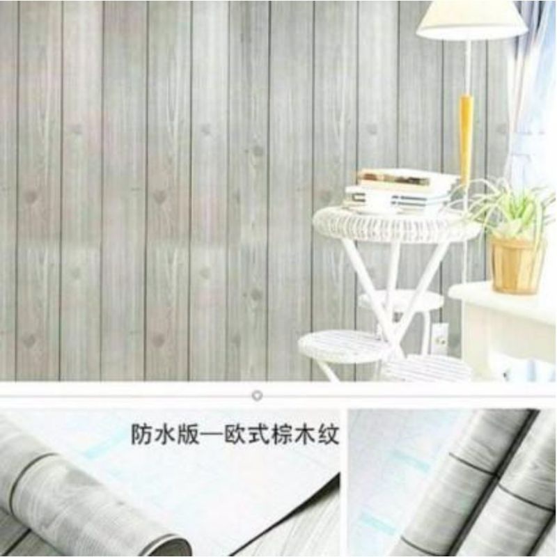 MURAHWALPEPER STICKER DINDING MOTIF KAYU PARKET ABU