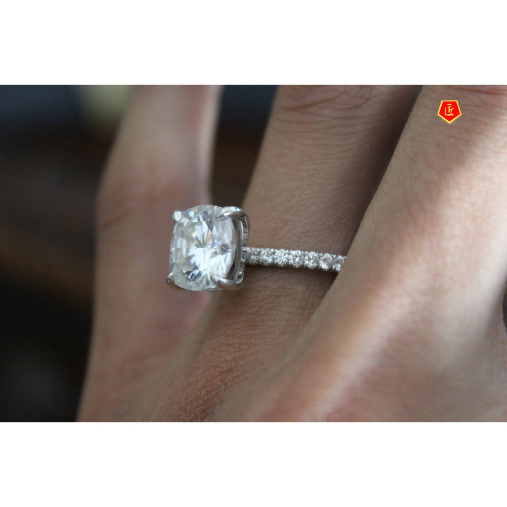 [Ready Stock]Classic Four-Claw 2 Karat Platinum Moissanite Diamond Ring Women