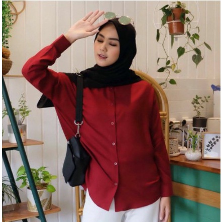 ( Bisa COD ) Size S M L XL KEMEJA POLOS WANITA TANGAN SKODER