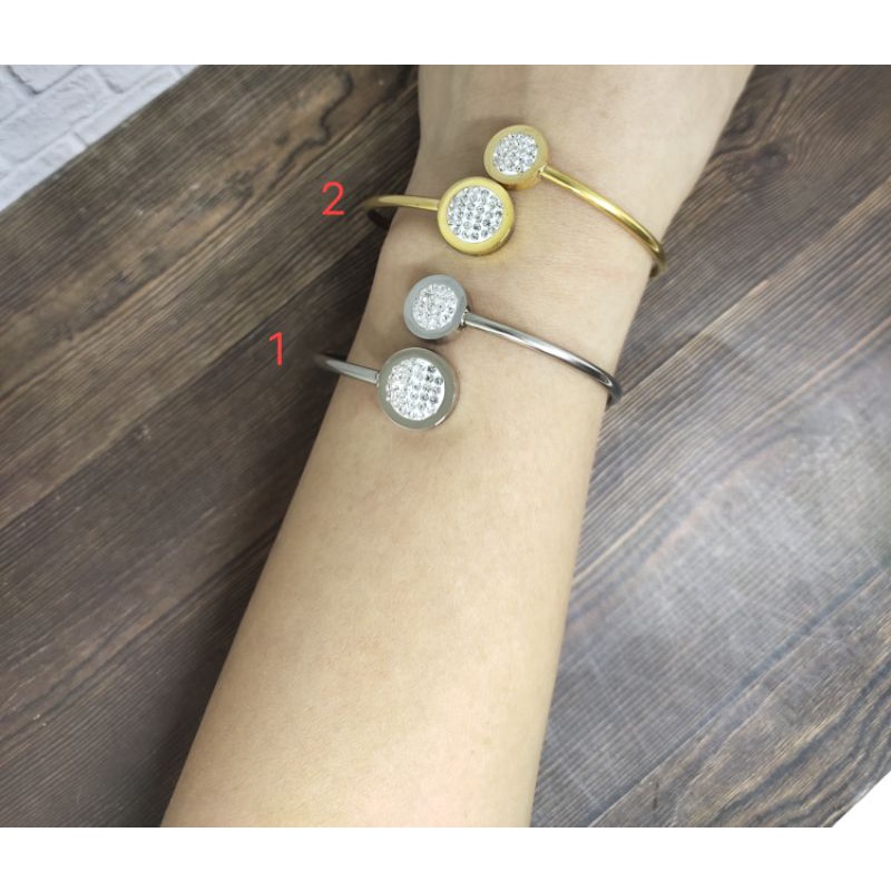 Fifi Fashion Gelang Bangle Titanium Swarovski model perhiasan lapis emas GT02