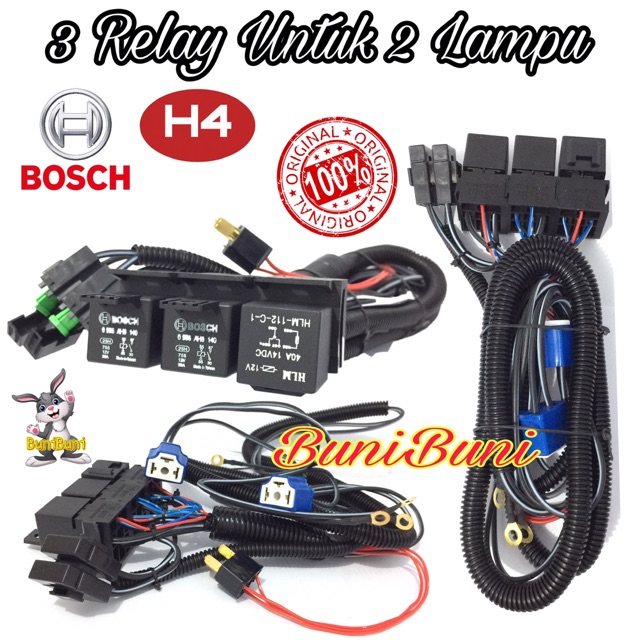 Kabel Relay BOSCH Komplit Untuk Lampu H4 Mobil 3 Relay 2 Lampu BOSCH KRT Original