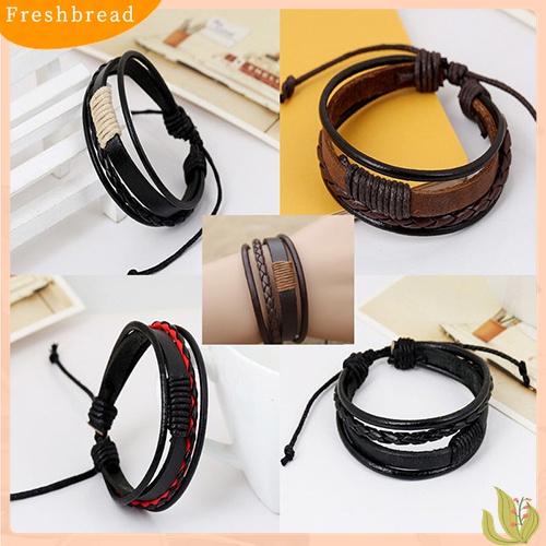 Fresh| Gelang Bangle Kulit Pu Multilapis Gaya Vintage Retro Untuk Unisex