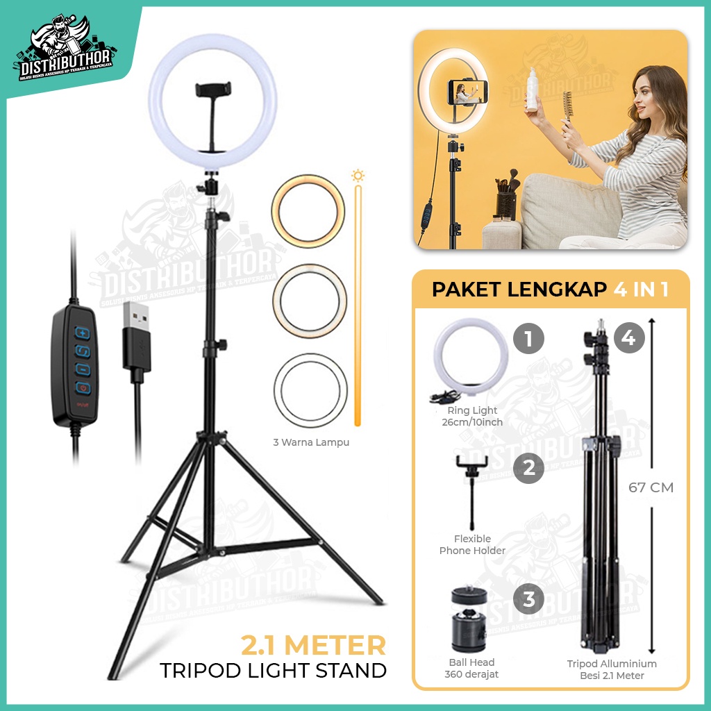Tripod Ring Light 2 Meter Besi Tripot Handphone Panjang Kuat Kokoh Lampu Selfie LED Laight Stand Hp