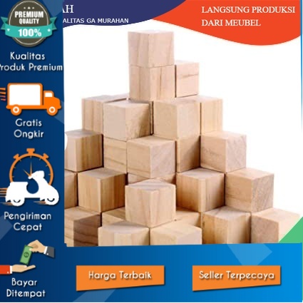 Natural Wooden cube block kotak kayu kubus