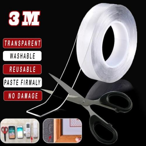 [COD] Double Tape Transparan 3m Kuat Menopang Barang hingga 2kg Mudah dilepas Tanpa Merusak Tembok