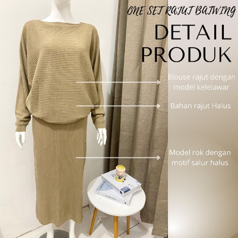 ONE SET STELAN SWEATER RAJUT BATWING DAN ROK SPAN PREMIUM BAHAN AKRILIK WOLL