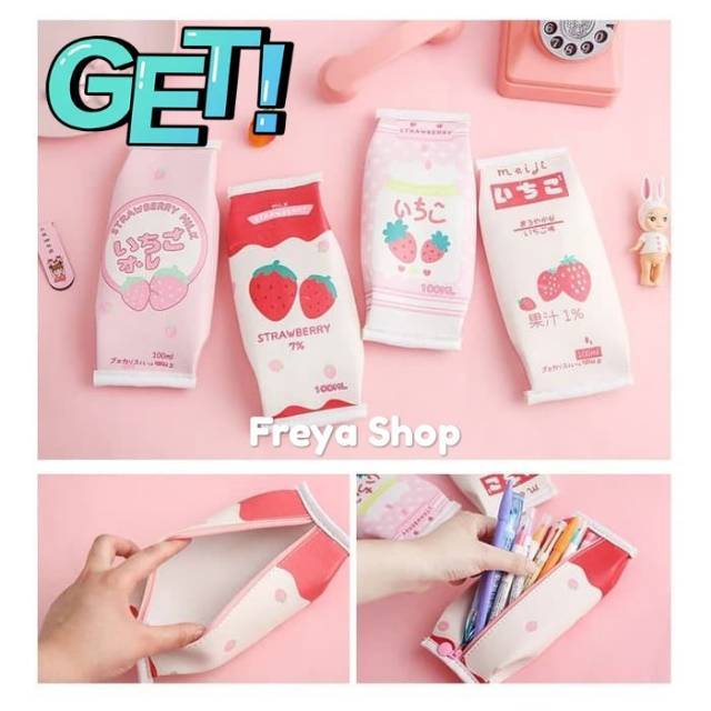 

Tempat pensil unik Tempat Pensil Japanese Strawberry Milk / Tempat Kosmetik - S Milk Satu