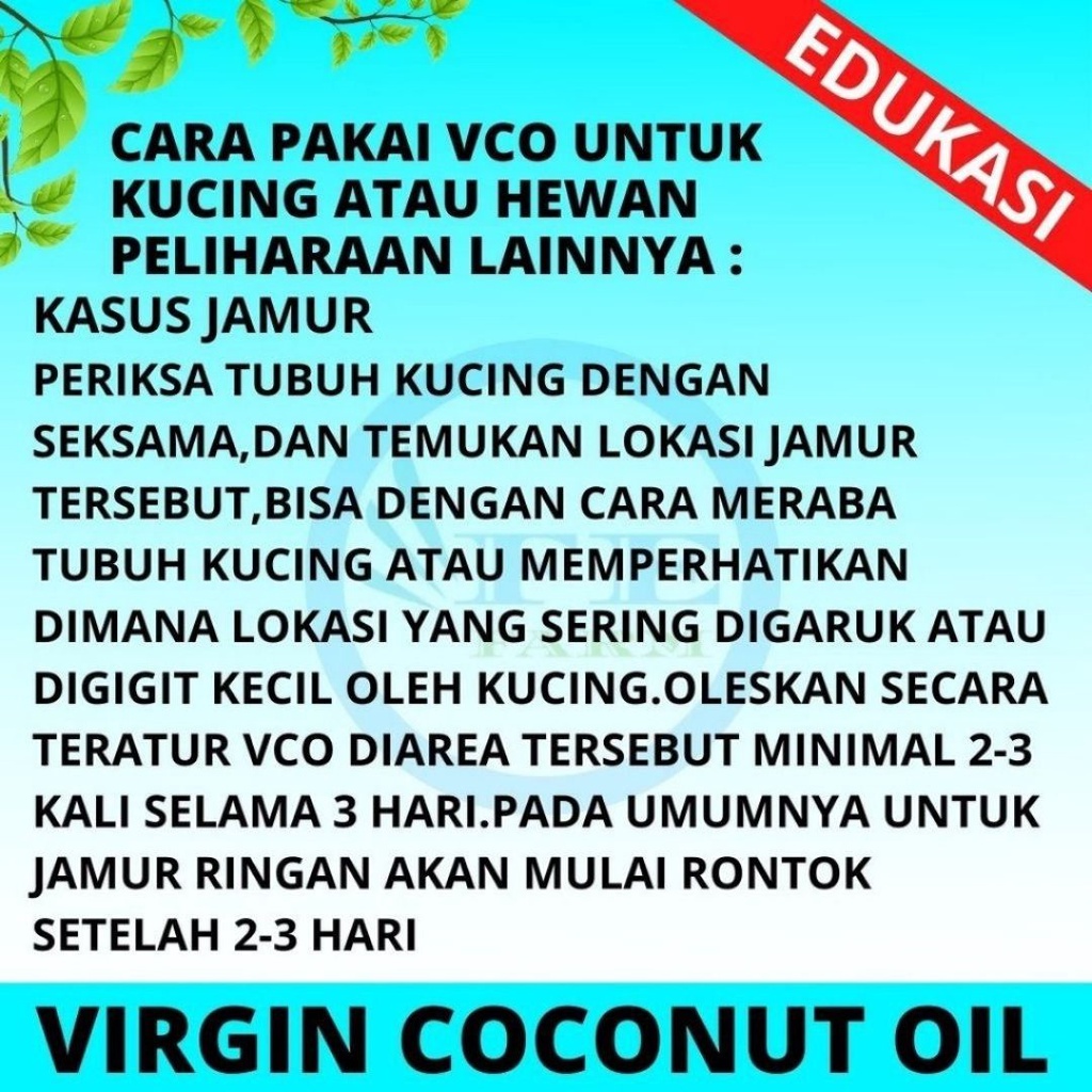 Virgin Coconut Oil 30ml Minyak VCO Kucing Anjing Hewan Peliharaan Cat Dog Ampuh Mengatasi Scabies dan Jamur pada Hewan FEFARM