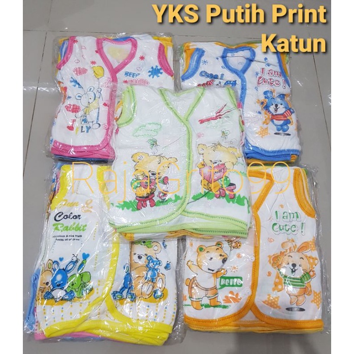 Baju Bayi Atasan Tanpa Lengan KATUN Print (Grosir 12pcs) Baju Bayi Yks / Baju bayi putih katun TC Motif