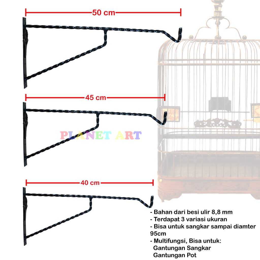 HARGA PROMO!! GANTUNGAN BESI SANGKAR KANDANG BURUNG MURAI LOVEBIRD TEMPEL DINDING ULIR SEMPATI CANTOLAN POT HOLDER BUNGA