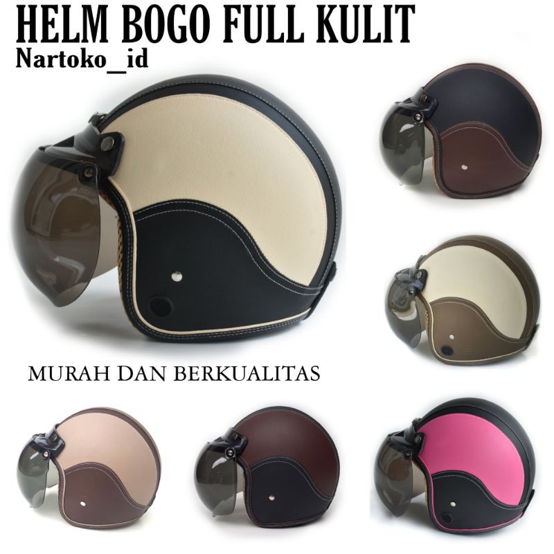 HELM BOGO FULL KULIT DEWASA HELM BOGO FULL LEHER KACA CEMBUNG KACA BUBBLE