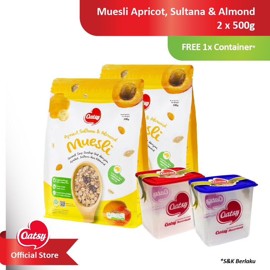 

Oatsy Muesli Apricot Sultana dan Almond 500g (Free Container)