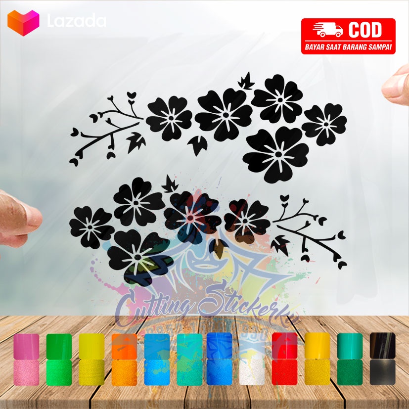 Cutting Stiker Flower Cute Variasi Motor Mobil Sticker Timbul Keren Nyala Dasbor Spakbor Visor Body Kaca Helm Laptop Hologram Reflective Tahan Air Bodi Samping Nama Jepang Aesthetic Pickup Anime Windshield
