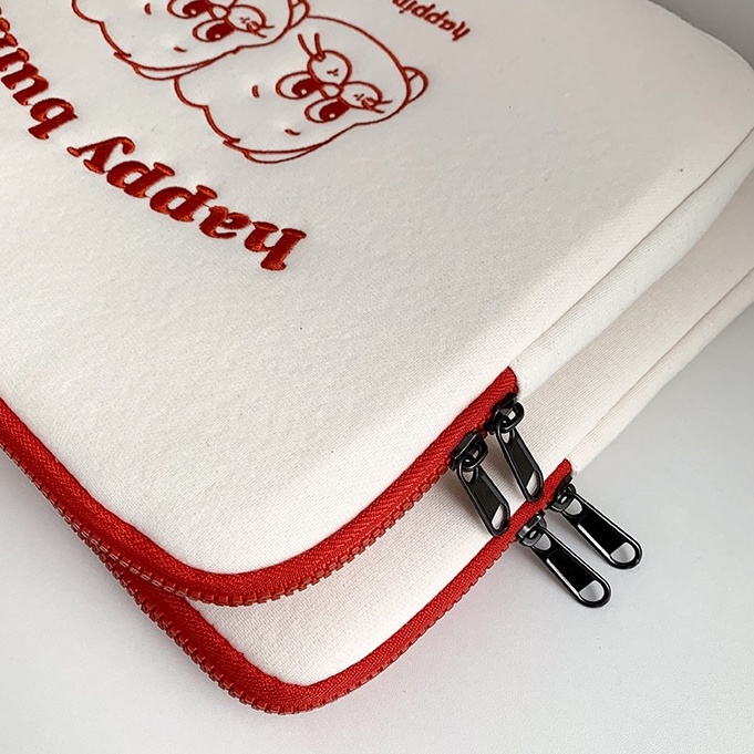 Sleeve Pouch Sarung Tas Bag Case Ipad Tab Tablet Macbook Air Pro Laptop Asus Acer Lenovo HP Huawei 11 12 13 14 15 inch Motif Gambar Kelinci Rabbit Twin Bunny Warna Putih Merah Lucu Cute Murah Korean Model