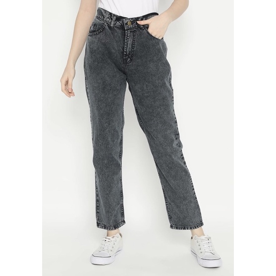 SEVINS - highwaist Boyfriend jeans grey celana panjang/snowblack/ jeans boyfriend