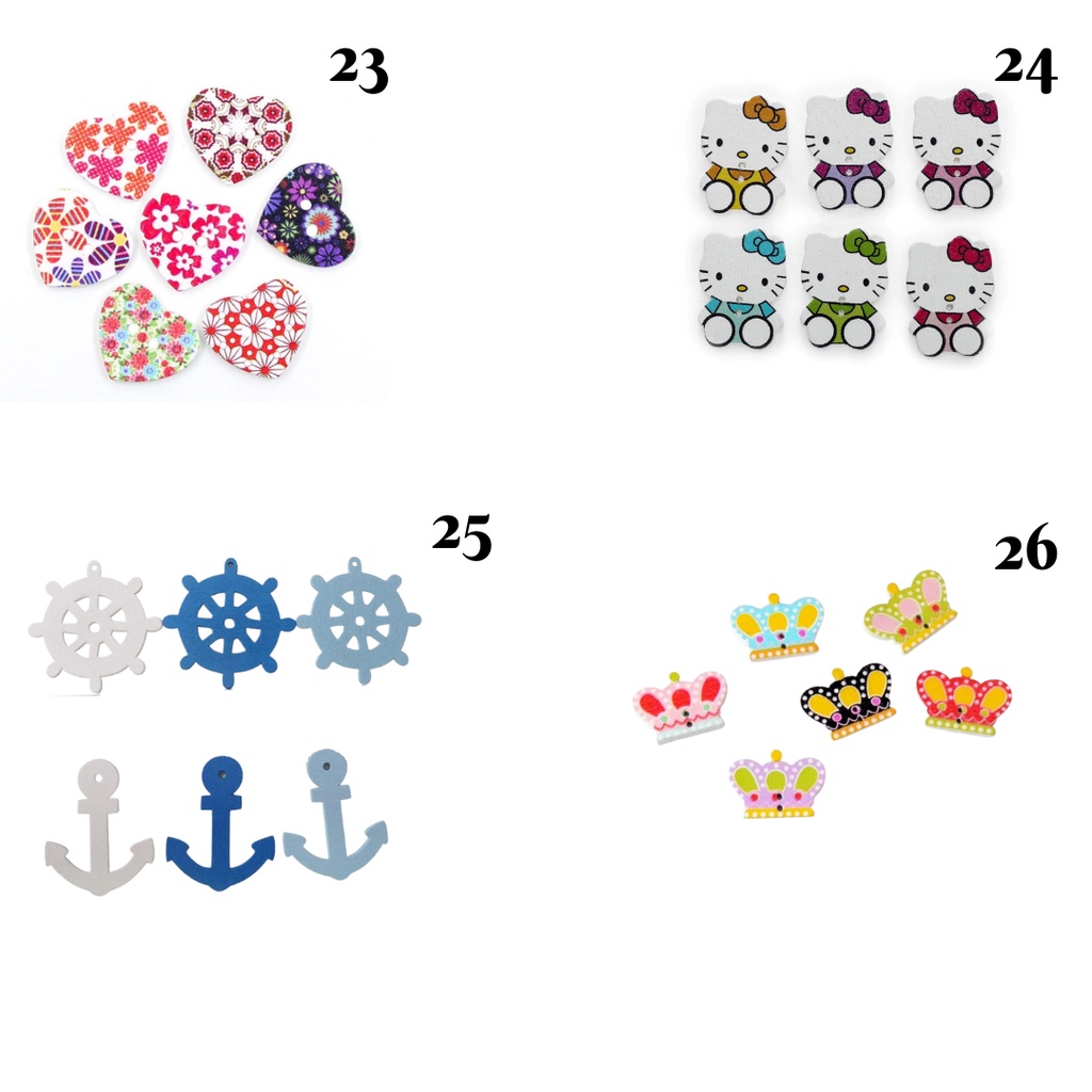 Kancing Kayu / Wooden Button Seri Colorful - PCS