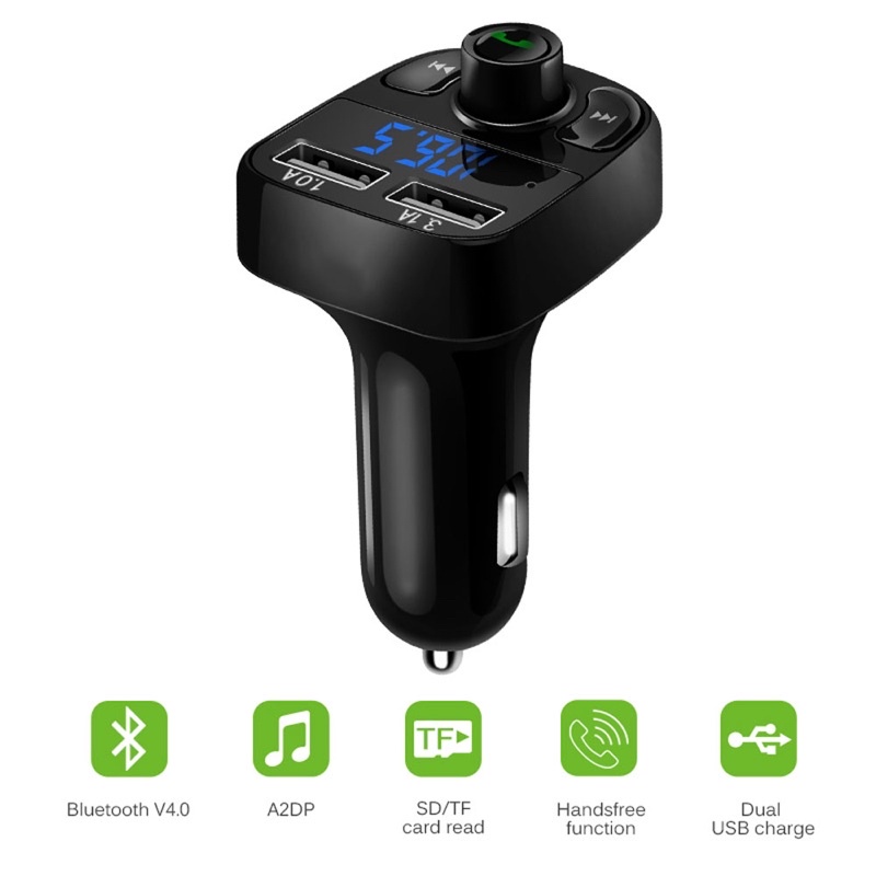 Bluetooth Audio Receiver FM Transmitter Handsfree with USB Car Charger - HY-82 - Black