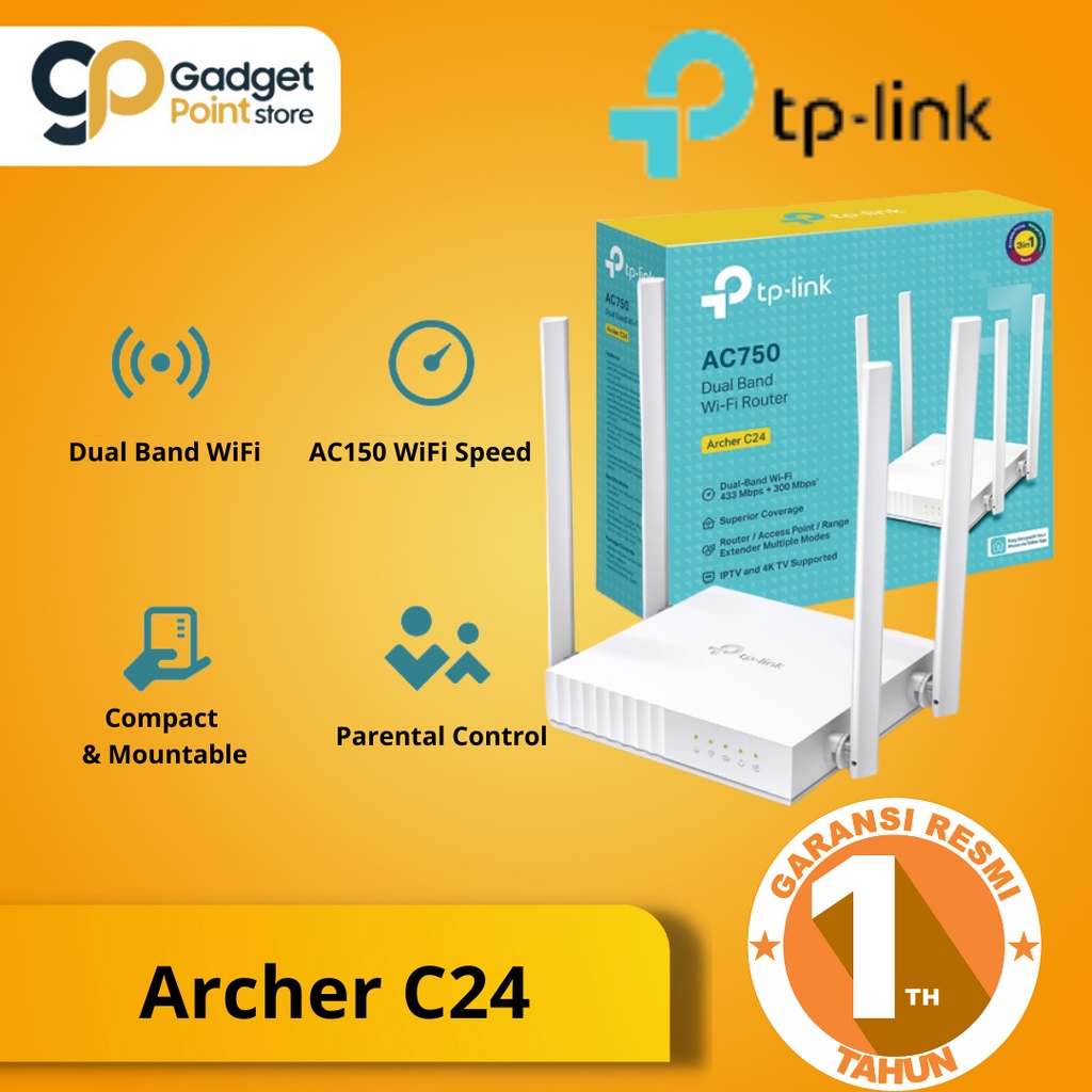 Router TP Link AC750 Archer C24 Dual Band WiFi Router - Garansi Resmi 1 Th