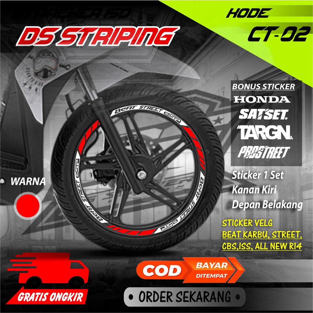 CT-02 Stiker Cutting Sticker Stiker Velg Racing Lis List Variasi Beat Karbu Fi Esp Street Deluxe Set