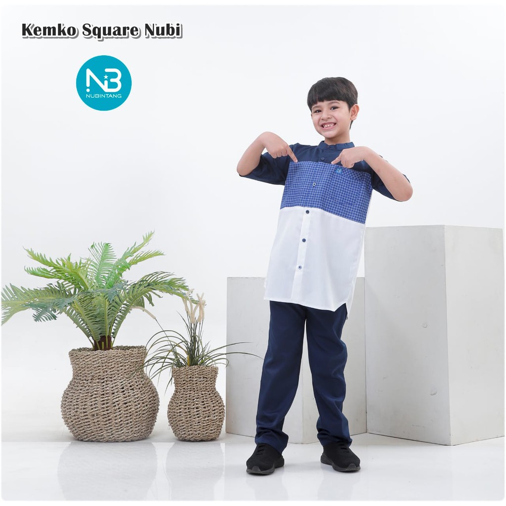 BAJU KOKO KEMKO SQUARE NAVY - BAJU KOKO MUSLIM ANAK LAKI-LAKI SET  - NUBINTANG