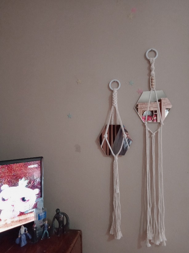 2pcs Macrame Cermin Aesthetic Gantung Hexagon Mirror Dekorasi Hiasan Kamar Pajangan Dinding Aestetik