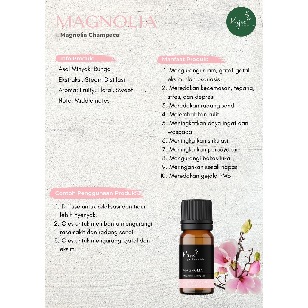 KAJOE Magnolia Essential Oil Diffuser Minyak Cempaka Esensial Atsiri Aromaterapi Aromatheraphy