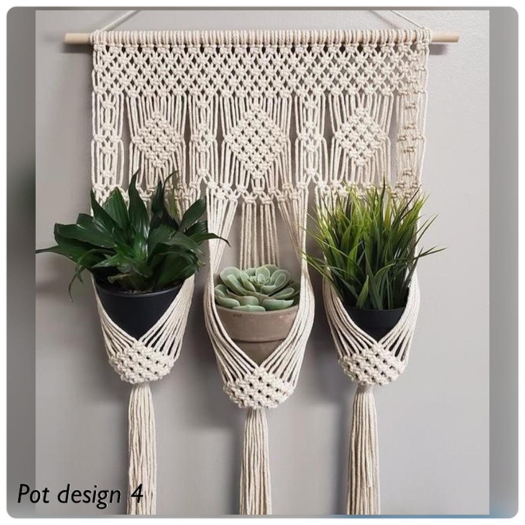 Rak pot hanger macrame kayu rajut rak pot