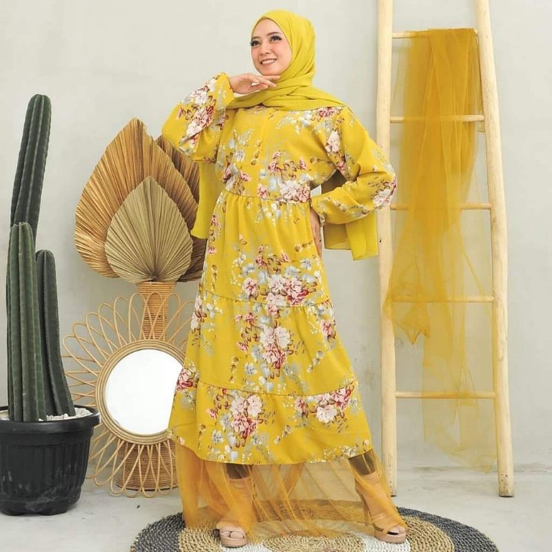 Maxy Dress wanita / Gamis modern / Dress muslim motif Bunga/ Dress monalisa / Maxy Jasmine
