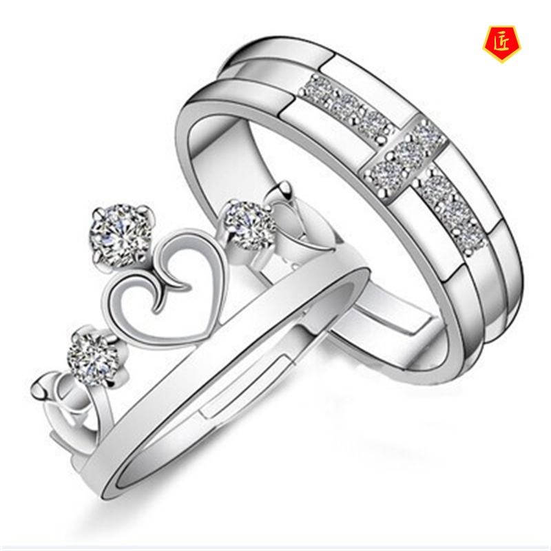 [Ready Stock]Silver Korean Crown Couple Ring Retro Simple