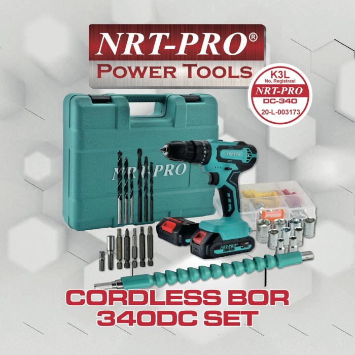 NRT PRO DC 340 bor impact cordless 20V mesin bor baterai