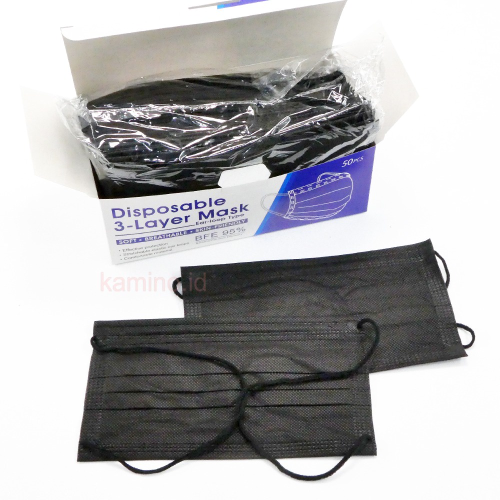 Oname.id Masker Dewasa 3Ply Polos Earloop dan Headloop Hijab Import (Isi 50pcs)