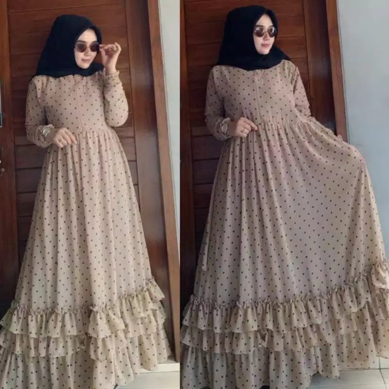 Baju gamis wanita muslim polkadot / naira maxi dress / gamis polkadot terbaru size L / XL-4