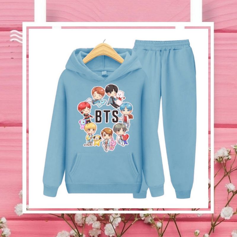 Setelan Sweater Hoodie Anak Perempuan Lengan panjang dan Celana panjang Terbaru 2022 Stelan Anak Cewek Kekinian Murah Kekinian Murah Korea Style Size S 4 5 6 Tahun M 7 8  9 Tahun XL 10 11 12 Tahun  BTS Bulat