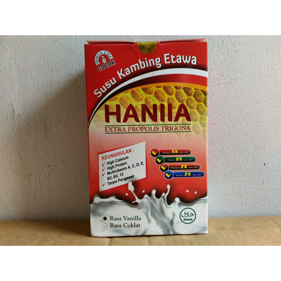 

Hot Promo!! Susu Kambing Etawa Extra Propolis Trigona HANIIA - Rasa Vanila | ASD122914004