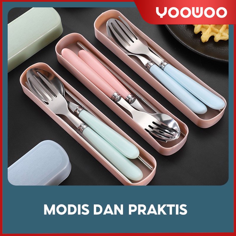 Sendok Garpu Portabel Stainless Steel / Sumpit Sendok Garpu Set / Spoon Fork Chopsticks