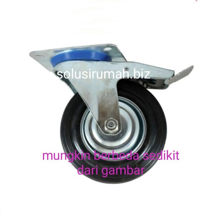 roda caster karet 3 inch 3&quot; hidup rem 75mm trolley hitam etalase troli