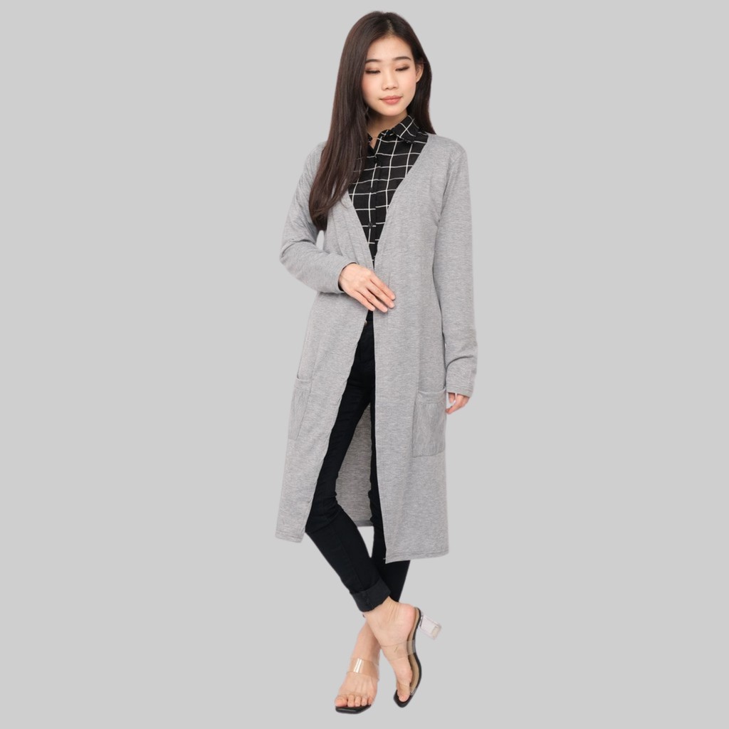 Monellina CRLONG Cardigan Oversize Wanita Panjang Polos-3